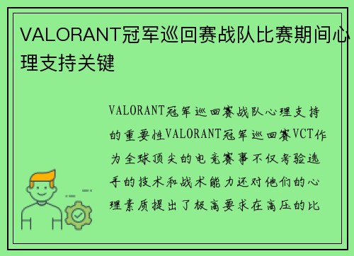 VALORANT冠军巡回赛战队比赛期间心理支持关键