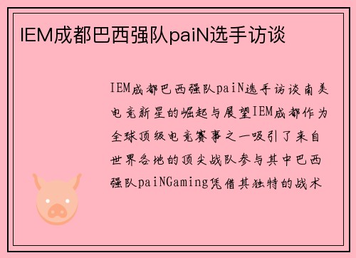 IEM成都巴西强队paiN选手访谈
