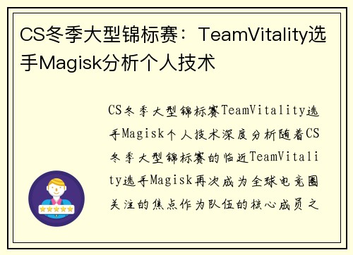 CS冬季大型锦标赛：TeamVitality选手Magisk分析个人技术