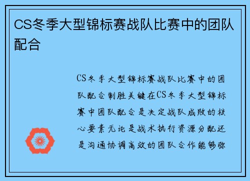 CS冬季大型锦标赛战队比赛中的团队配合