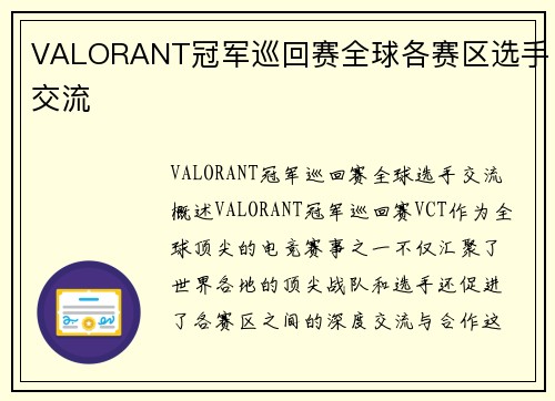 VALORANT冠军巡回赛全球各赛区选手交流