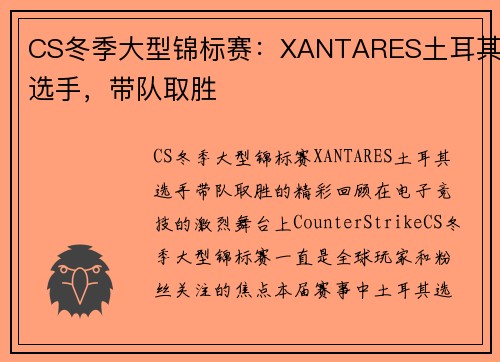 CS冬季大型锦标赛：XANTARES土耳其选手，带队取胜