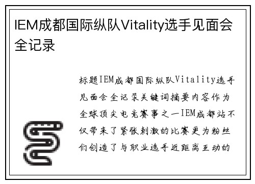 IEM成都国际纵队Vitality选手见面会全记录